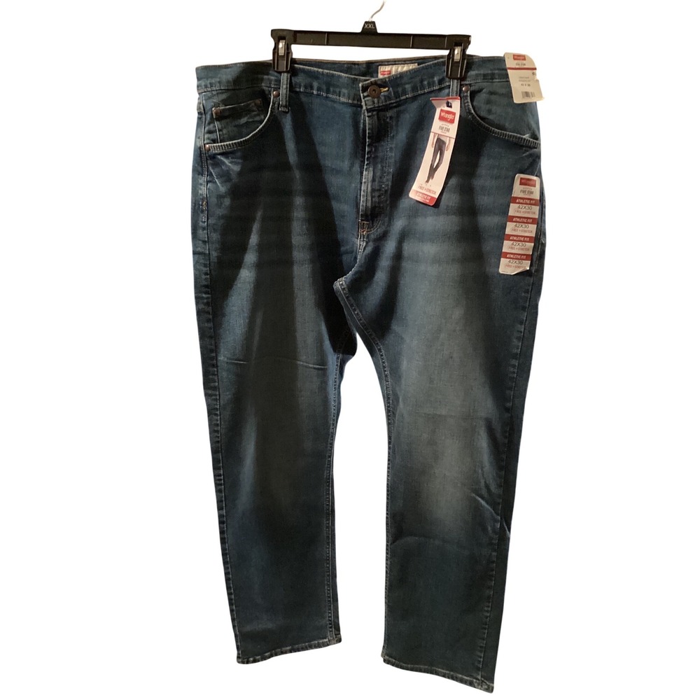 Wrangler Mens Five Star Premium Athletic Fit Jeans 42x30 Medium Wash 1090ATWHF